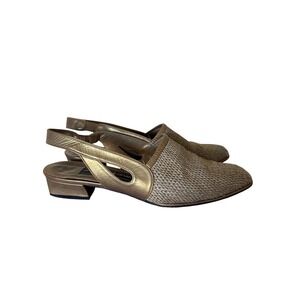 Vintage Stuart Weitzman 5 1/2 M Slingback Mules Metallic‎ Woven Heels Old Money